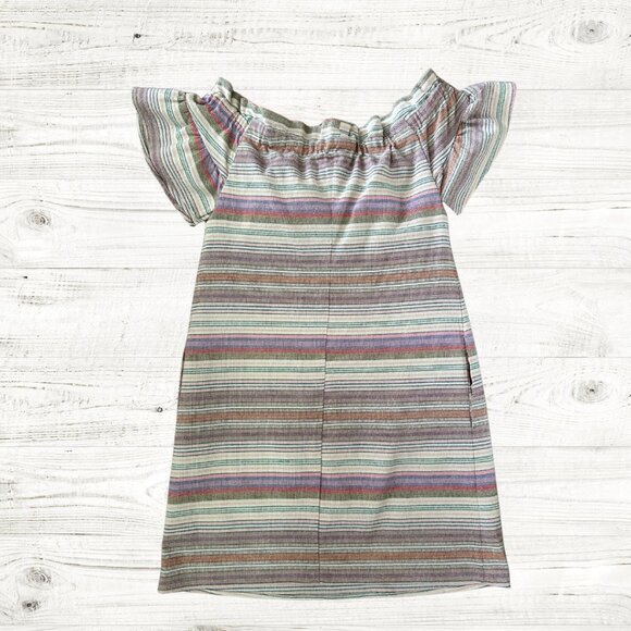 Corey Lynn Calter Striped Off-Shoulder Dress Womens Medium - Picture 1 of 4